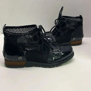 Sorel Major Mesh Lace Up Ankle Boots Shoes Patent Leather Black Women's Size 6